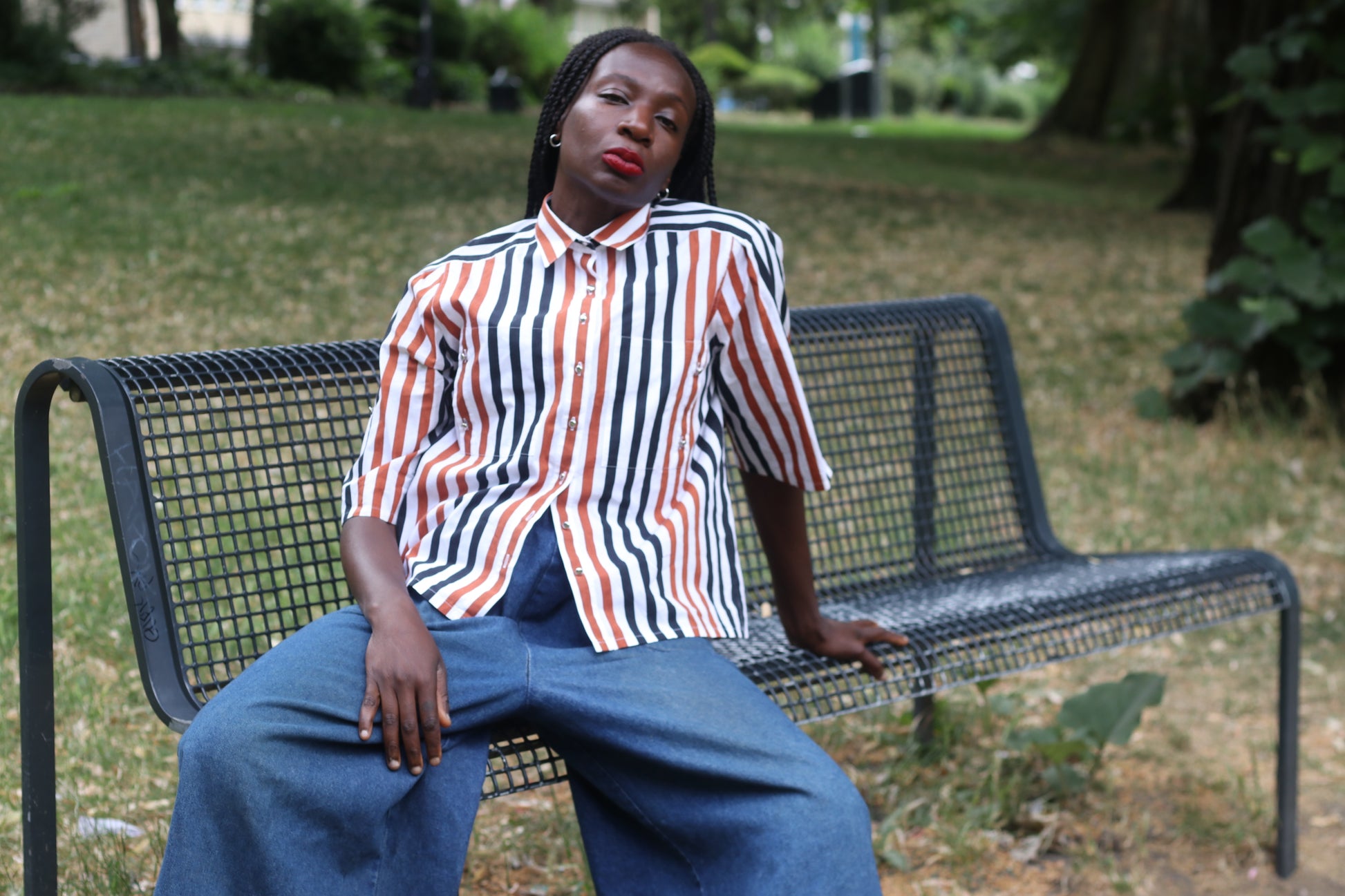 Vintage 1990s Striped Short Sleeve Button Up Shirt - Retro 90s Blouse