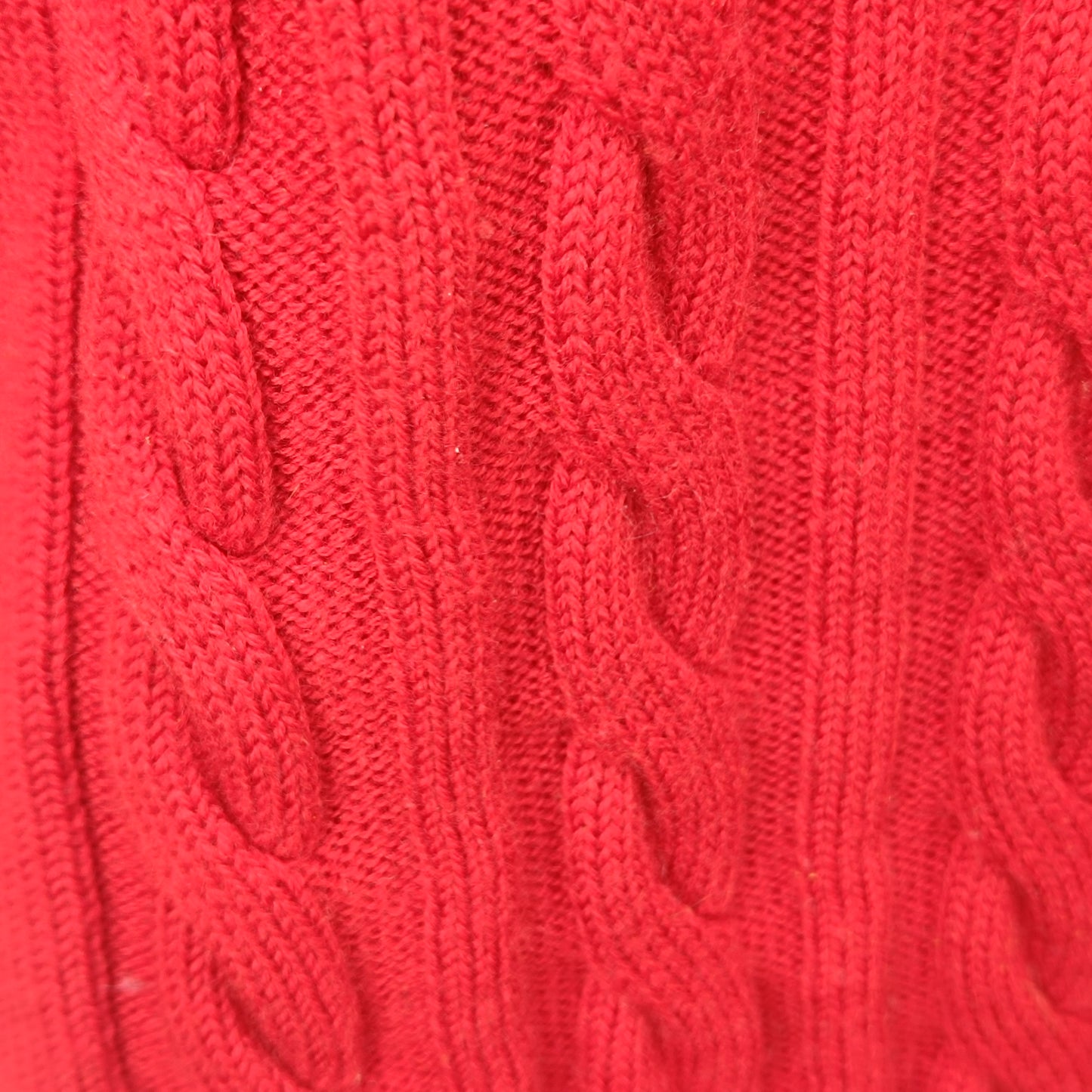 Merino Wool Sweater - Vintage Red Cable Knit Quarter Zip Jumper  L