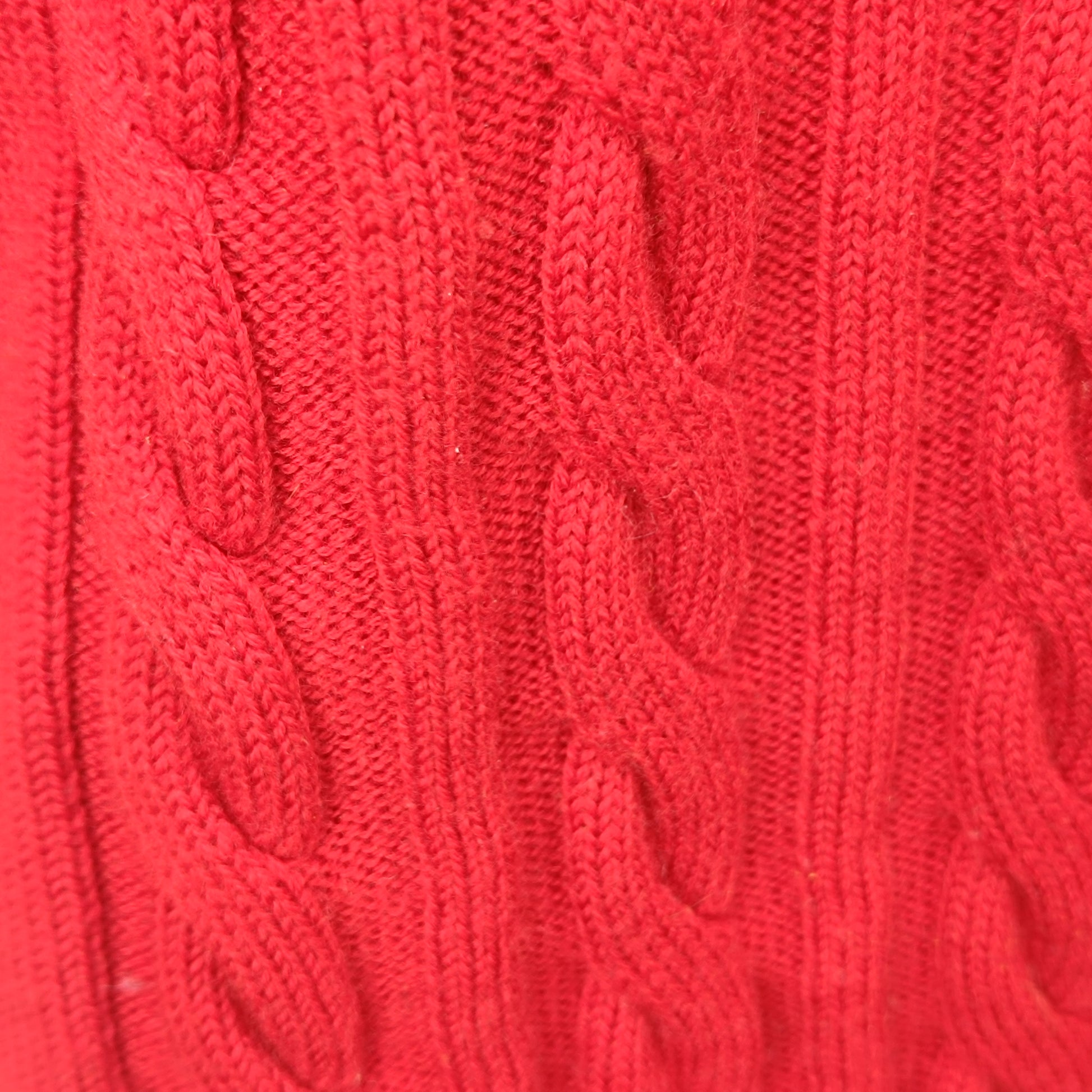 Merino Wool Sweater - Vintage Red Cable Knit Quarter Zip Jumper  L