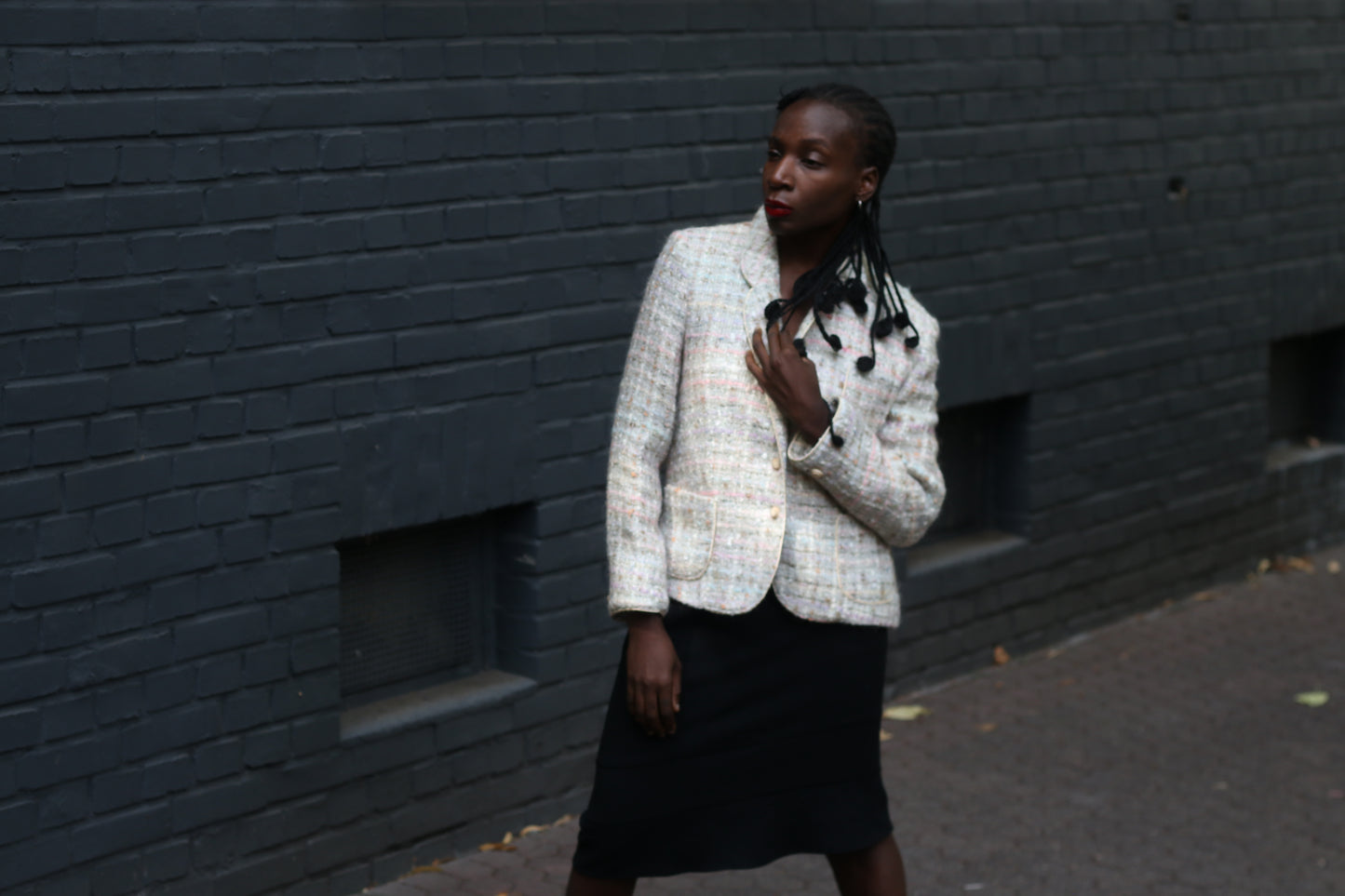 90s Tweed Blazer - Vintage Cream  Création Avance Wool Blend Jacket - M/L