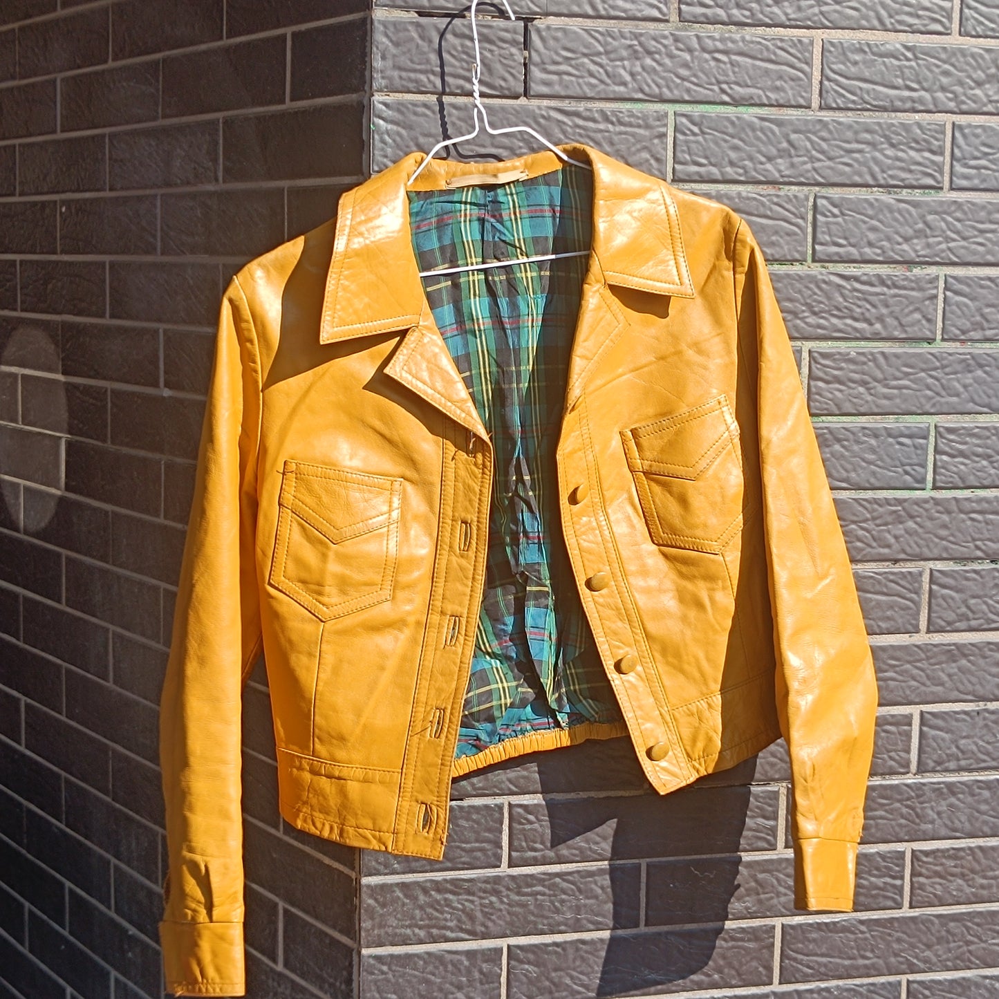 Vintage 80s Yellow Leather Cropped Jacket - Bold Boxy Fit, Real Retro Style