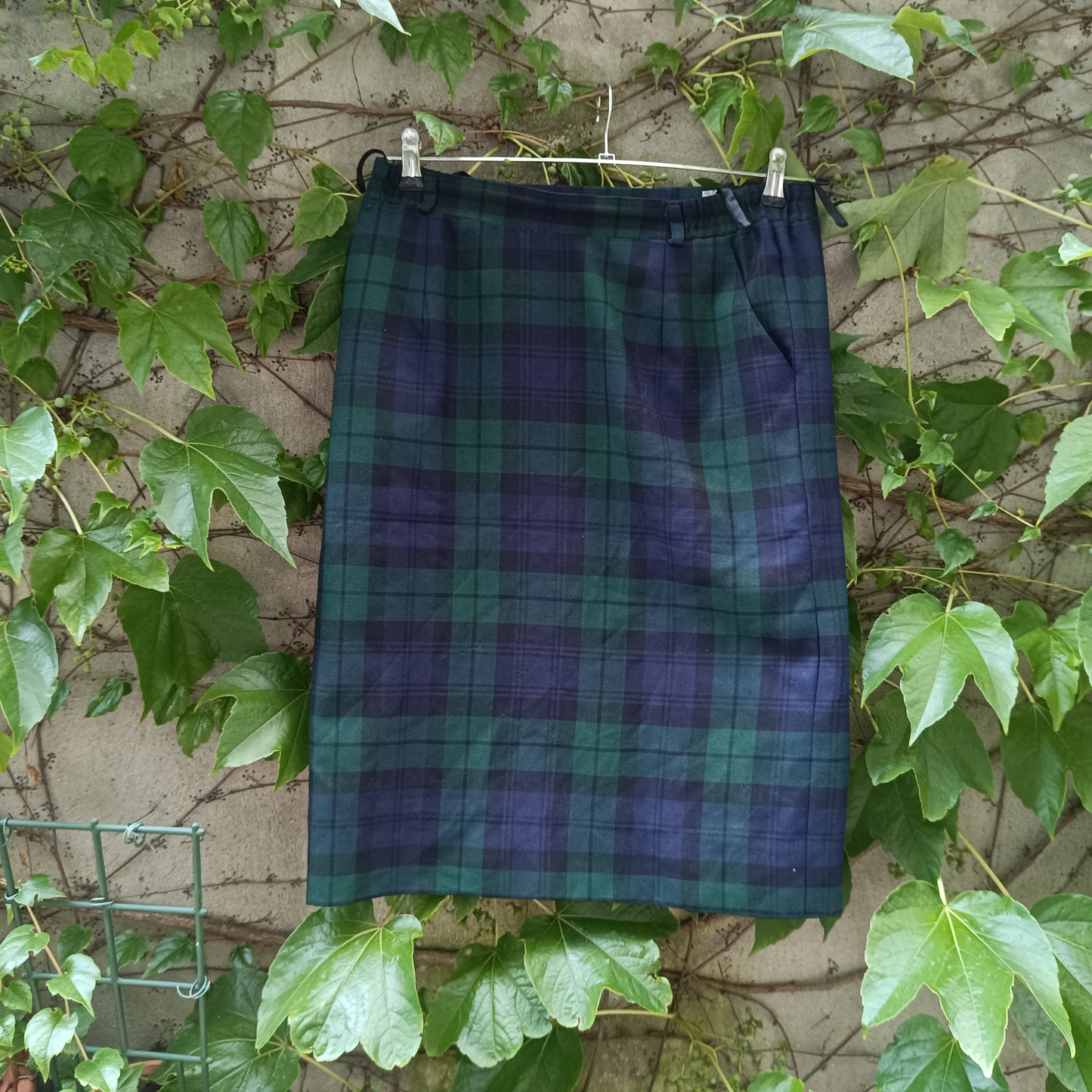 Walbusch Vintage 90s Wool Plaid Midi Skirt - Black Watch Tartan