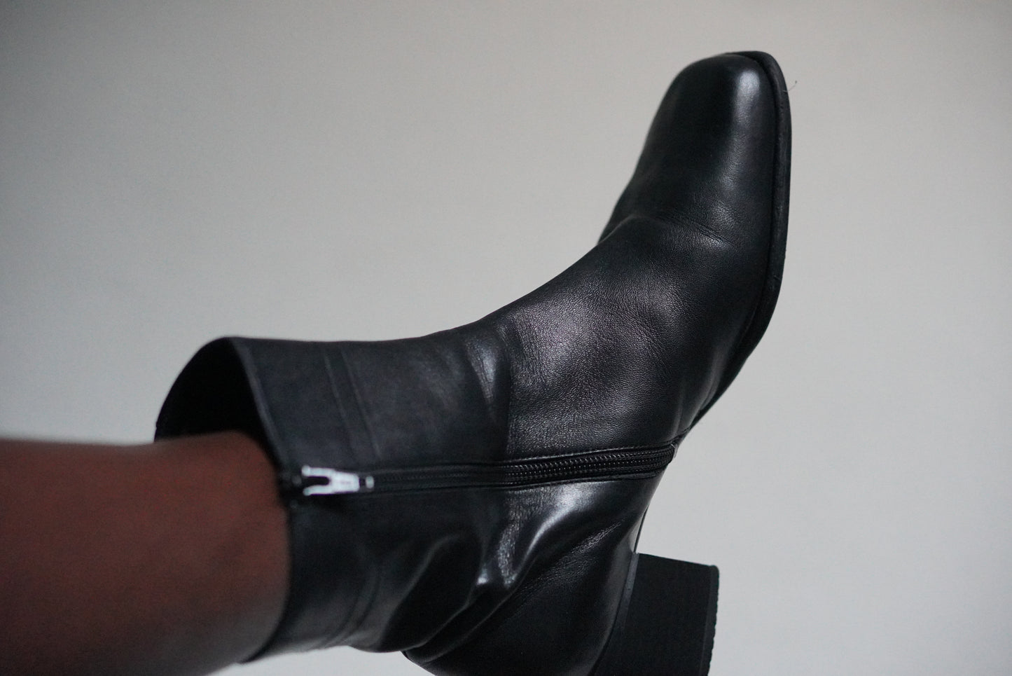 Vintage 90s Black Leather Ankle Boots | Square Toe Block Heel | Fits EU 38.5 UK 5.5