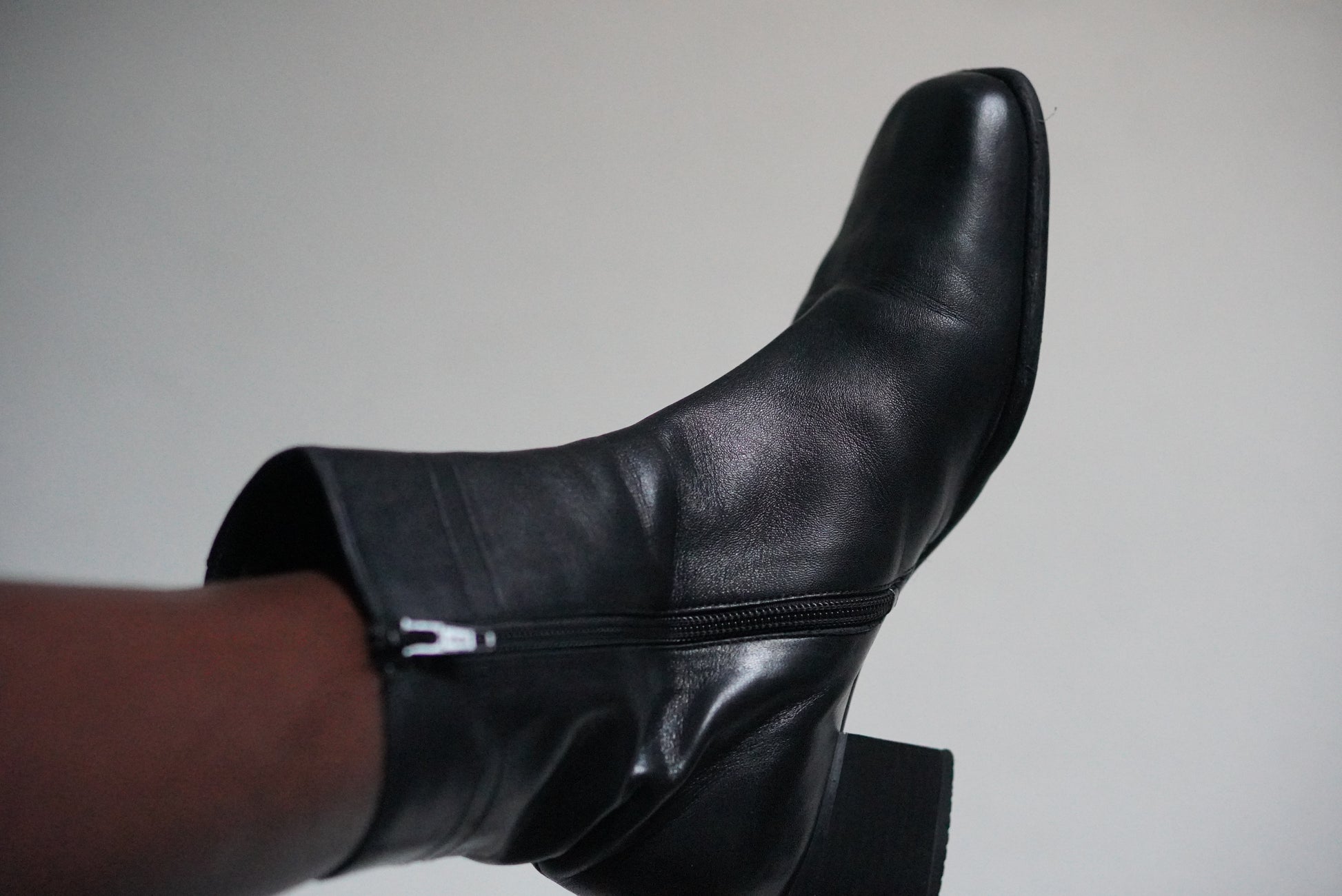 Vintage 90s Black Leather Ankle Boots | Square Toe Block Heel | Fits EU 38.5 UK 5.5