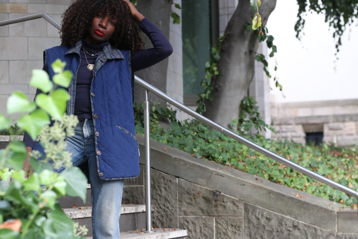 Vintage Reversible Quilted Vest | 90s Tartan Gilet | M