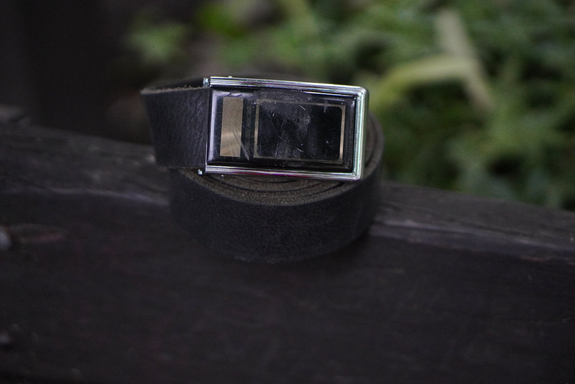 Vintage Leather Belt Black Silver Plaque Buckle Minimalist 1990s Y2K Grunge Unisex