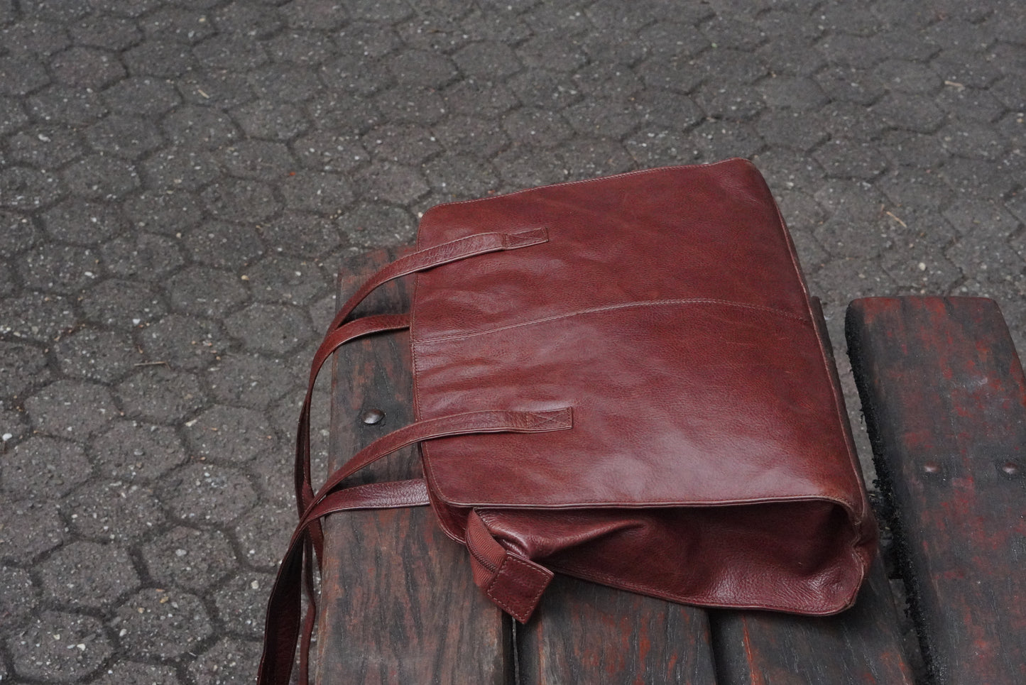 Funbag Vintage 90s Cognac Leather Tote Bag - Brown Shoulder Shopper