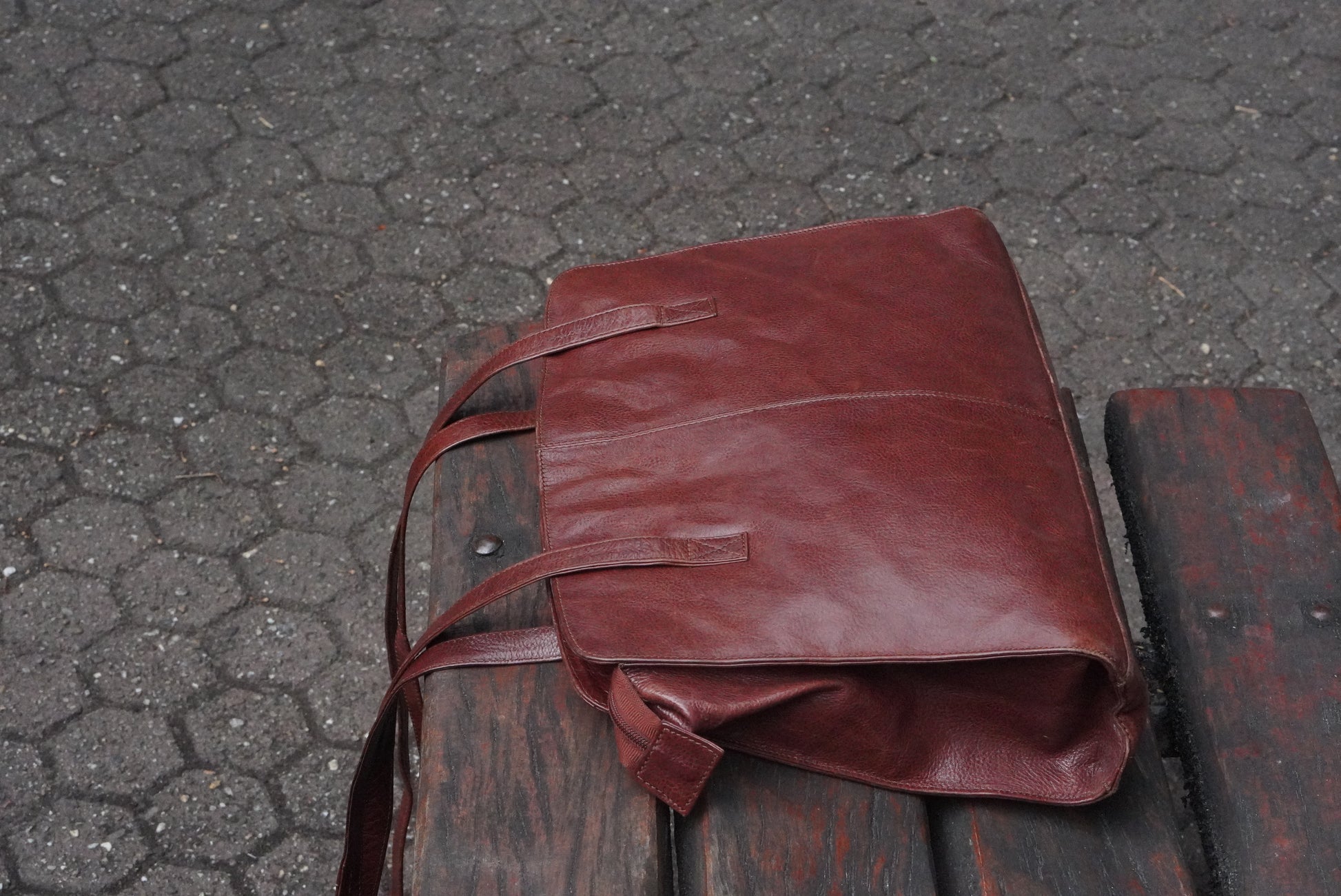 Funbag Vintage 90s Cognac Leather Tote Bag - Brown Shoulder Shopper