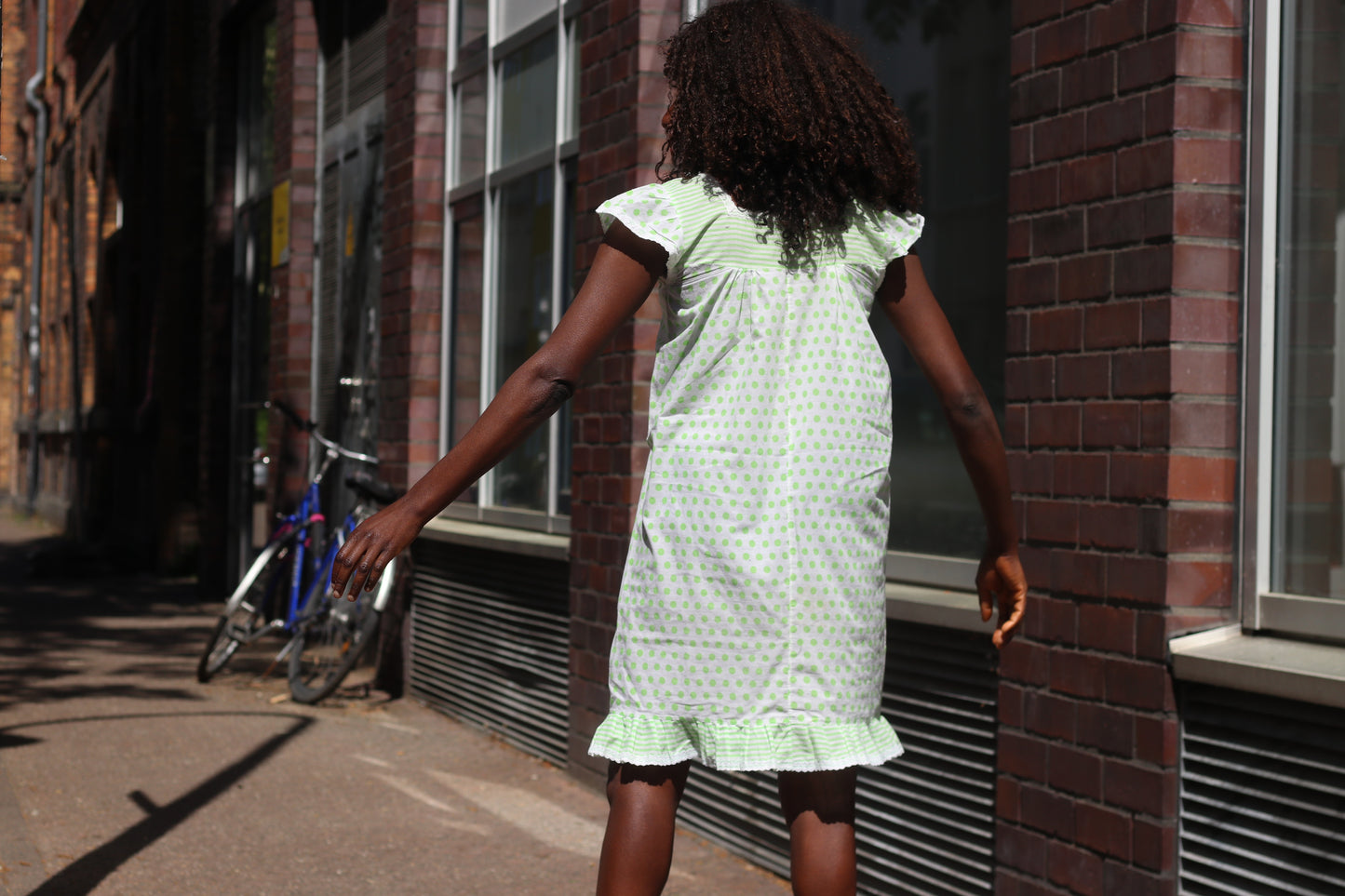 The Clover Polka Dot Mini Dress - Vintage 1970s Green Prairie Dress