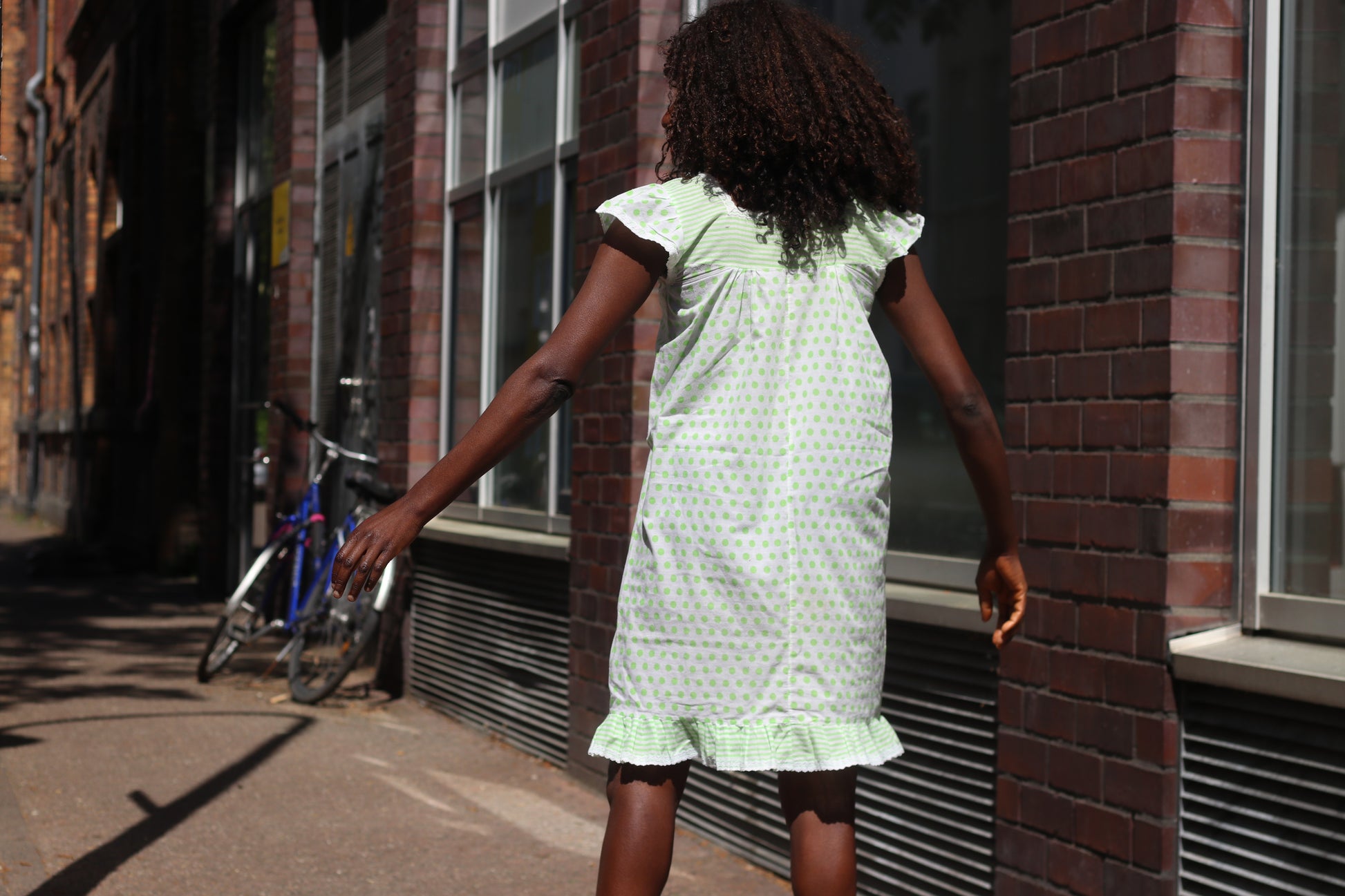 The Clover Polka Dot Mini Dress - Vintage 1970s Green Prairie Dress