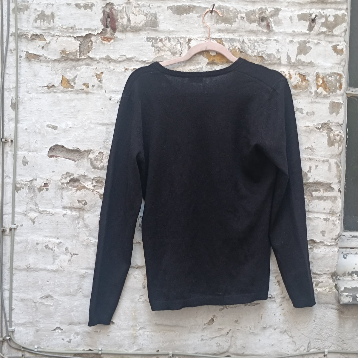 Silk Cashmere Jumper | Vintage Black V Neck Pullover Knit Sweater | M
