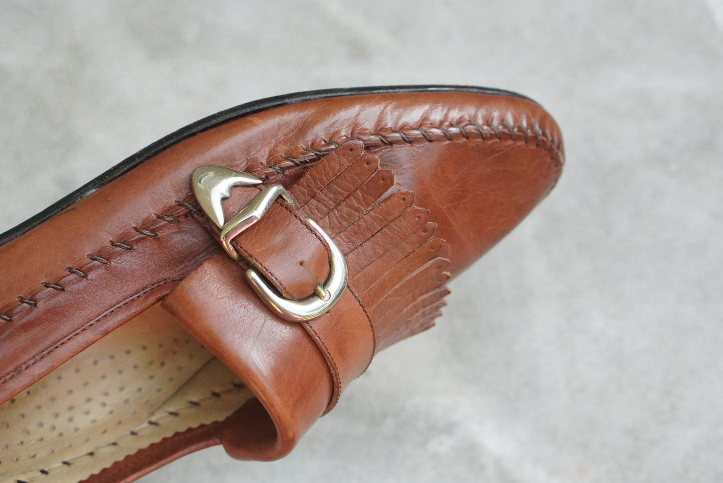 Maraolo Vintage Italian Leather Loafers - Brown Kiltie Fringed Buckle Shoes