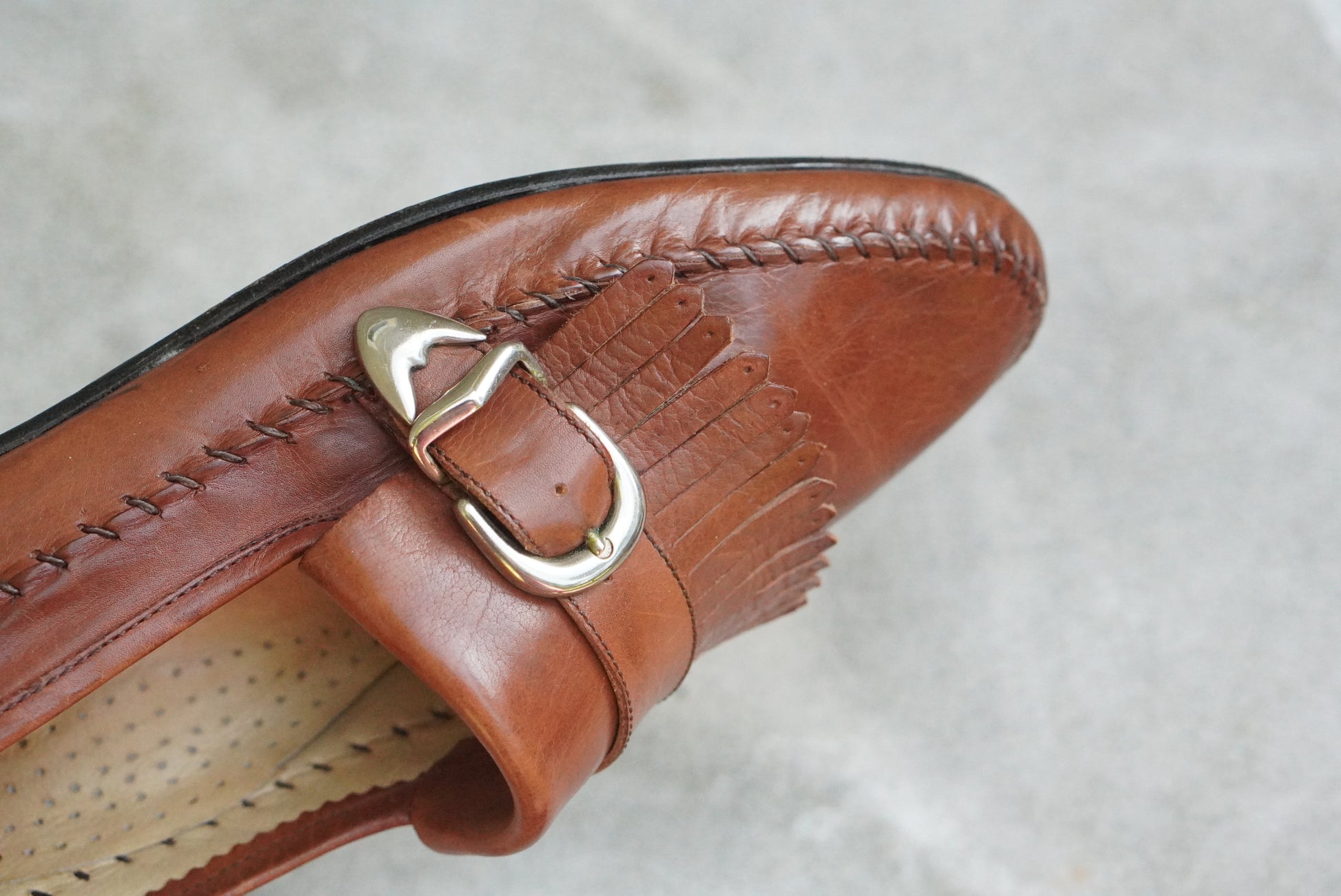 Maraolo Vintage Italian Leather Loafers - Brown Kiltie Fringed Buckle Shoes