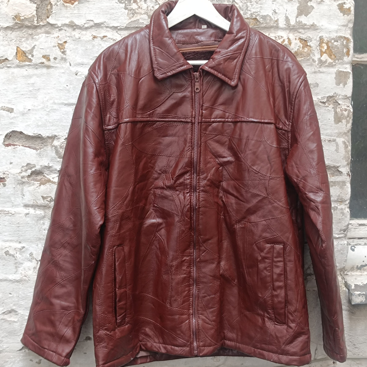 Vintage Brown Leather Jacket - 90s Minimalist Zip Coat - L