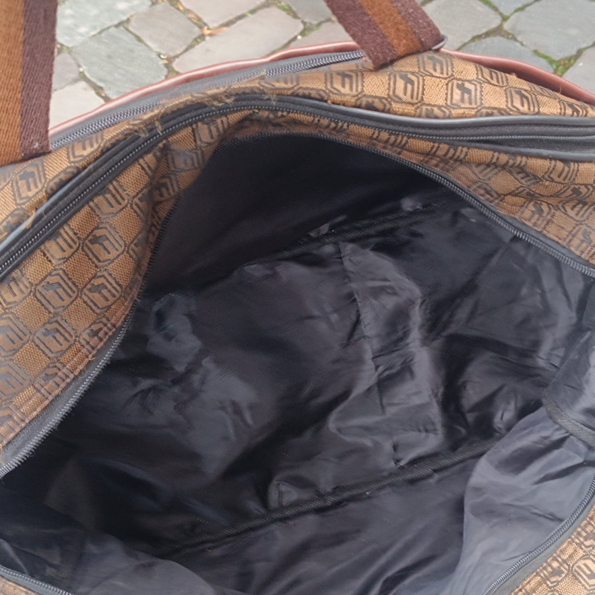 Vintage Monogram Duffle Bag - Retro Brown Geometric Travel Bag - Unisex Weekender