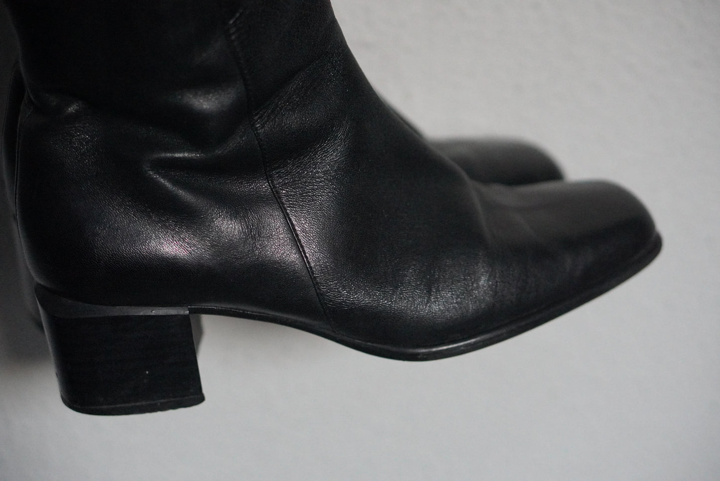 Vintage 90s Black Leather Ankle Boots | Square Toe Block Heel | Fits EU 38.5 UK 5.5