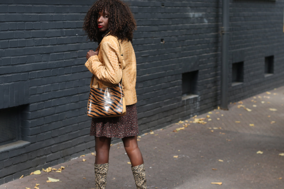 Croco Leather Jacket | Vintage 90s Tan Nappa Blazer M/L