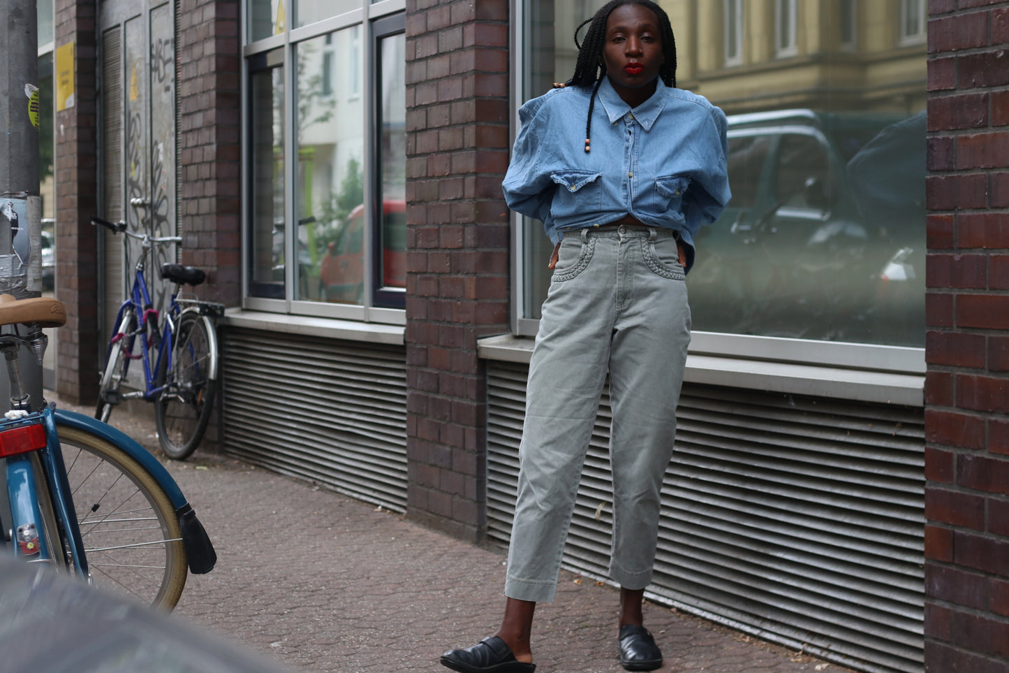 Vintage 1980s High Waisted Pants Sage Green Braided Pocket Tapered Denim Trousers