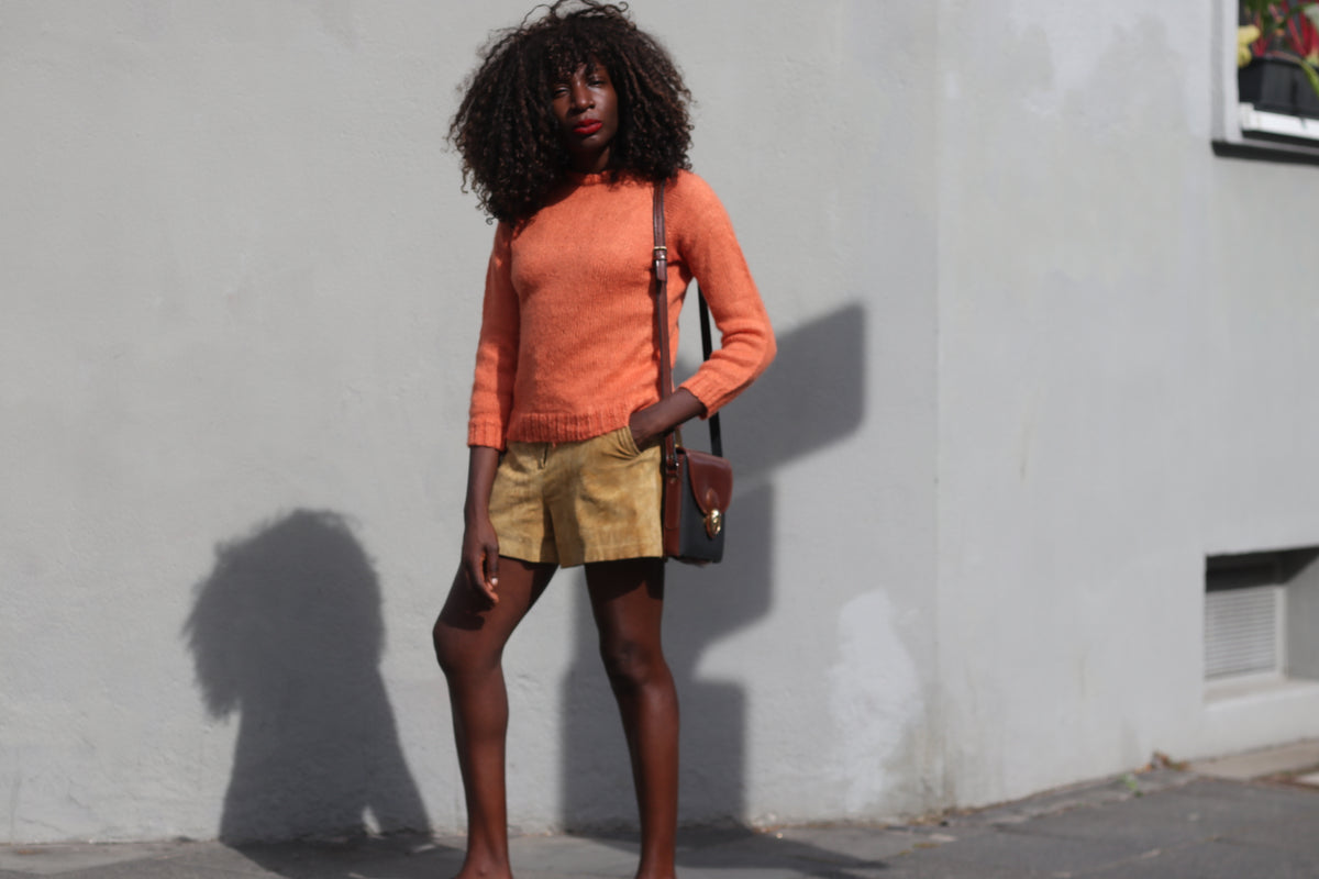 Vintage Orange Knit Jumper | 70s Crewneck Sweater XS