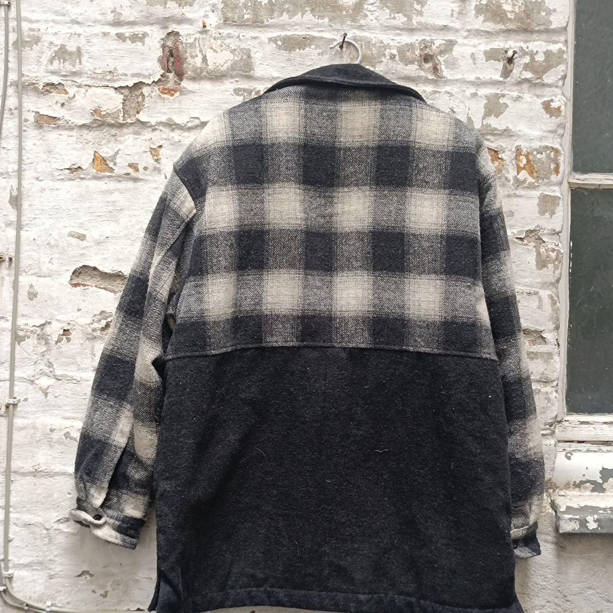 Vintage 90er Wolle Jacke Holzfäller Karo Schwarz Grau - Herren L Damen XL