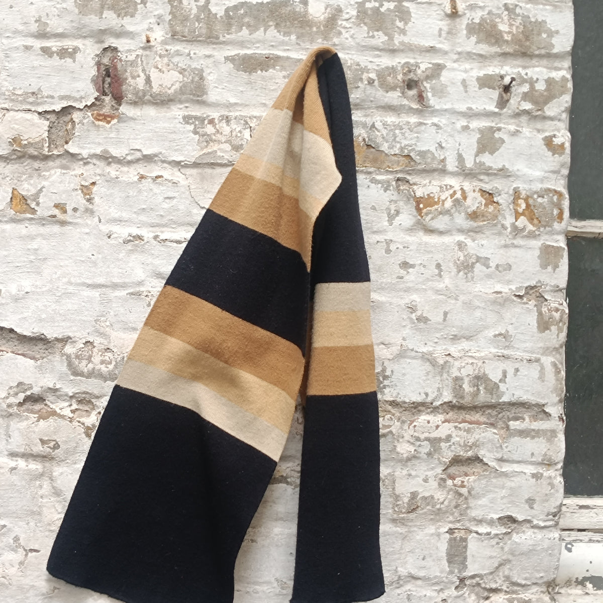 Knit Scarf - Vintage 90s Block Stripe Winter Wrap - Black Beige