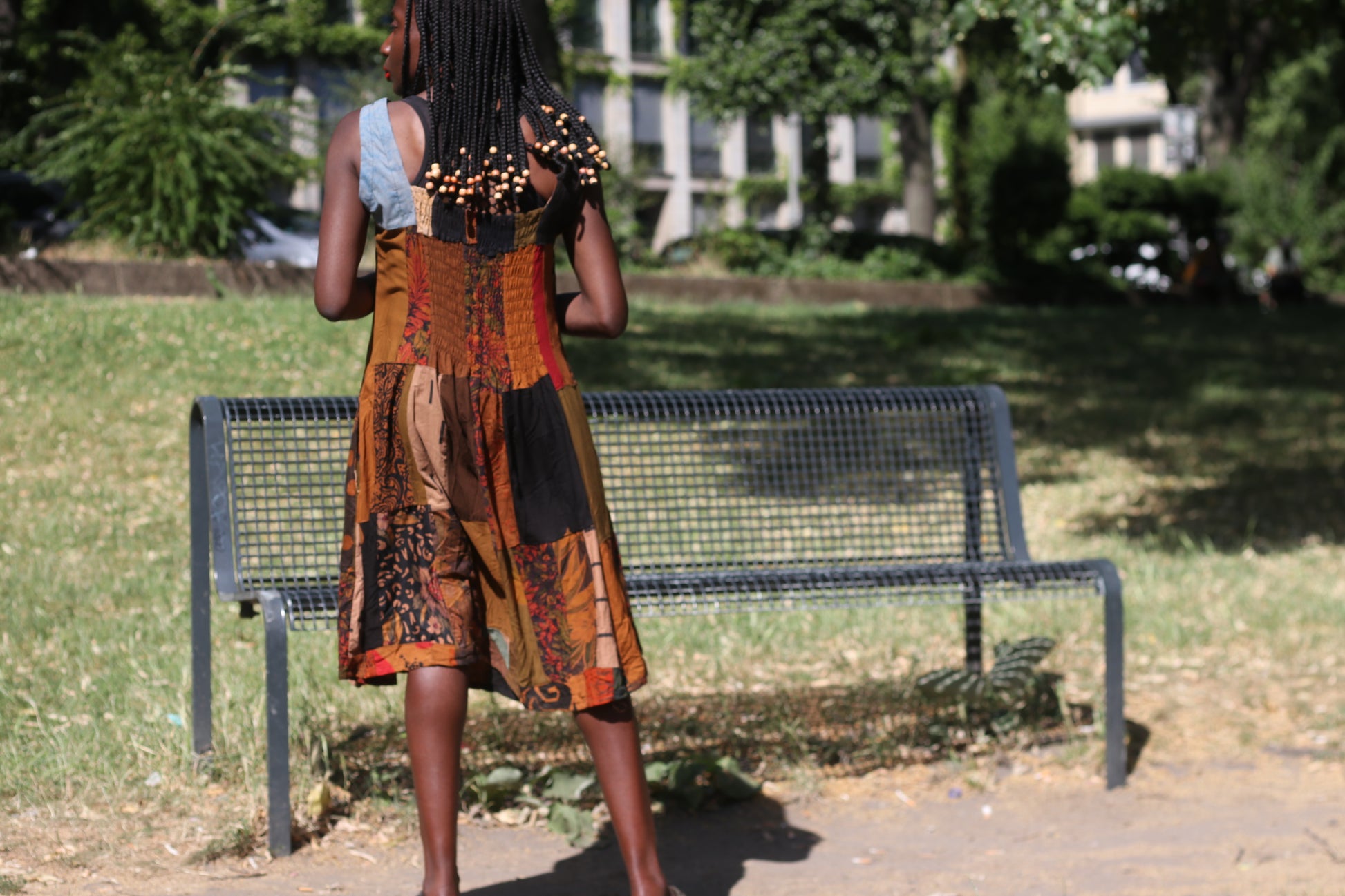 Vintage 90s Patchwork Dress Boho Earthy Midi Grunge Hippie Sleeveless Sundress
