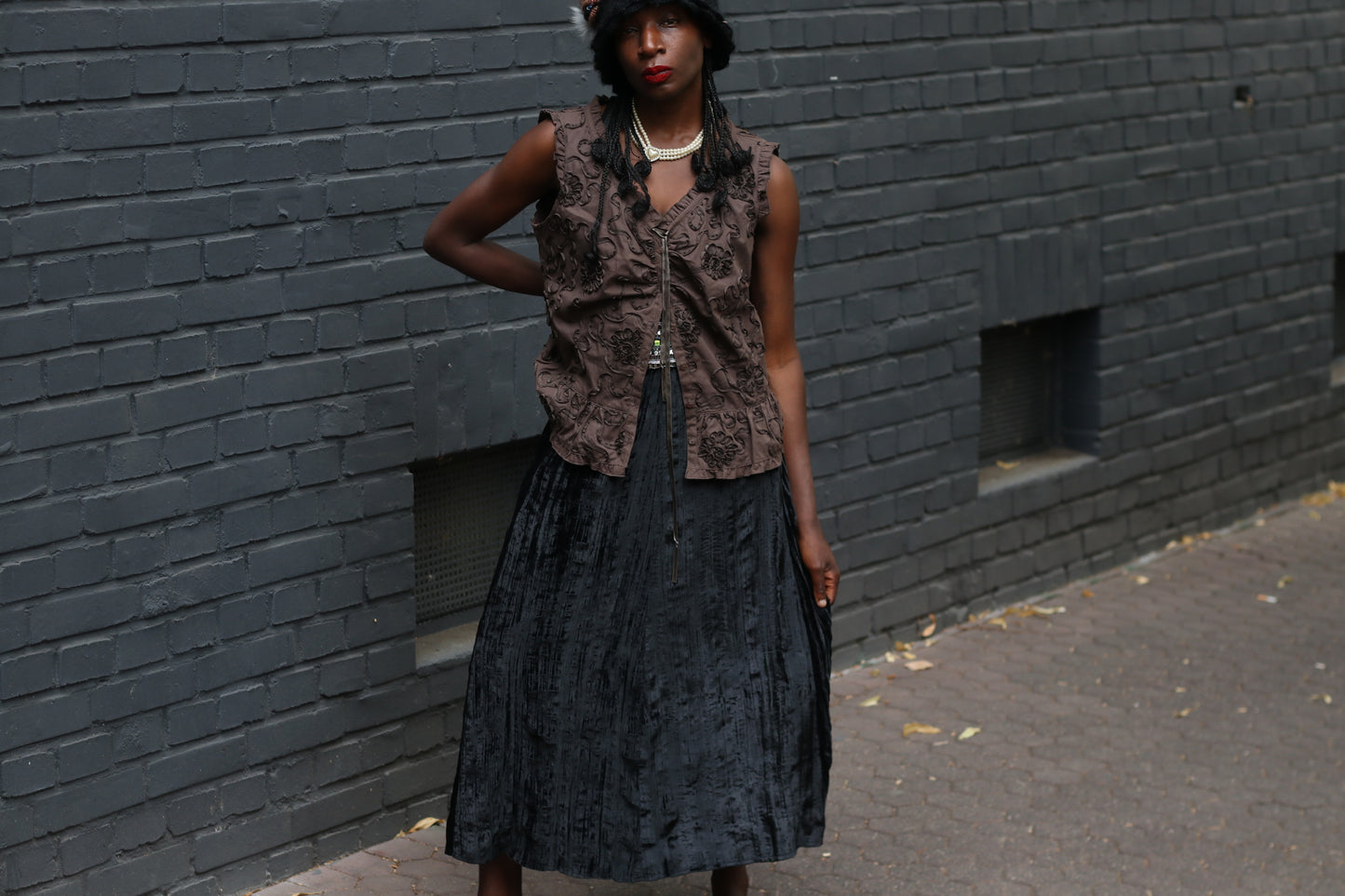 Vintage Brown 90s Textured Sleeveless Blouse Top - Boho Vest