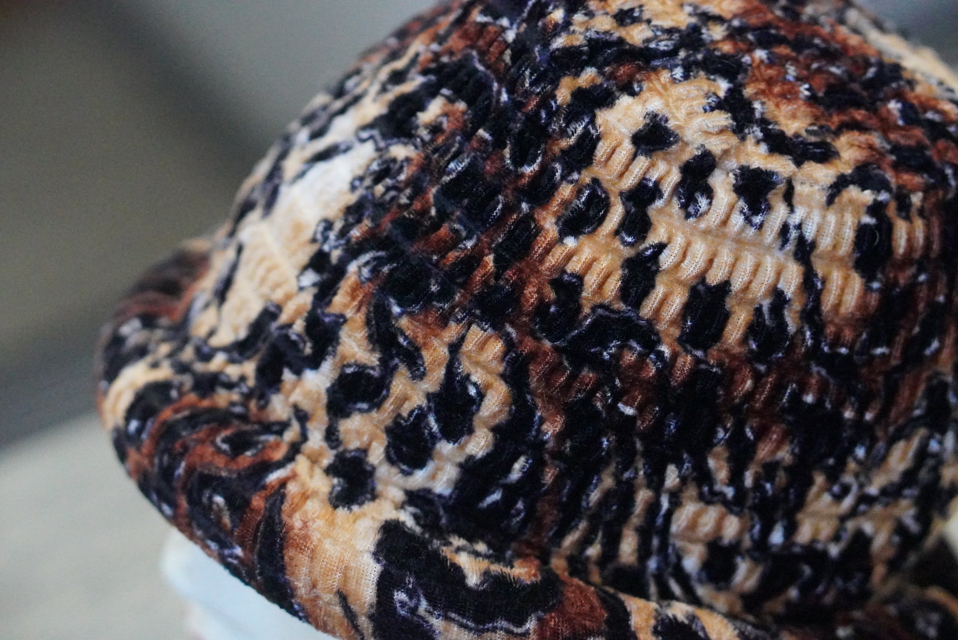 Leopard Bucket Hat | Vintage 90s Velvet Cloche | Brown Animal Print One Size