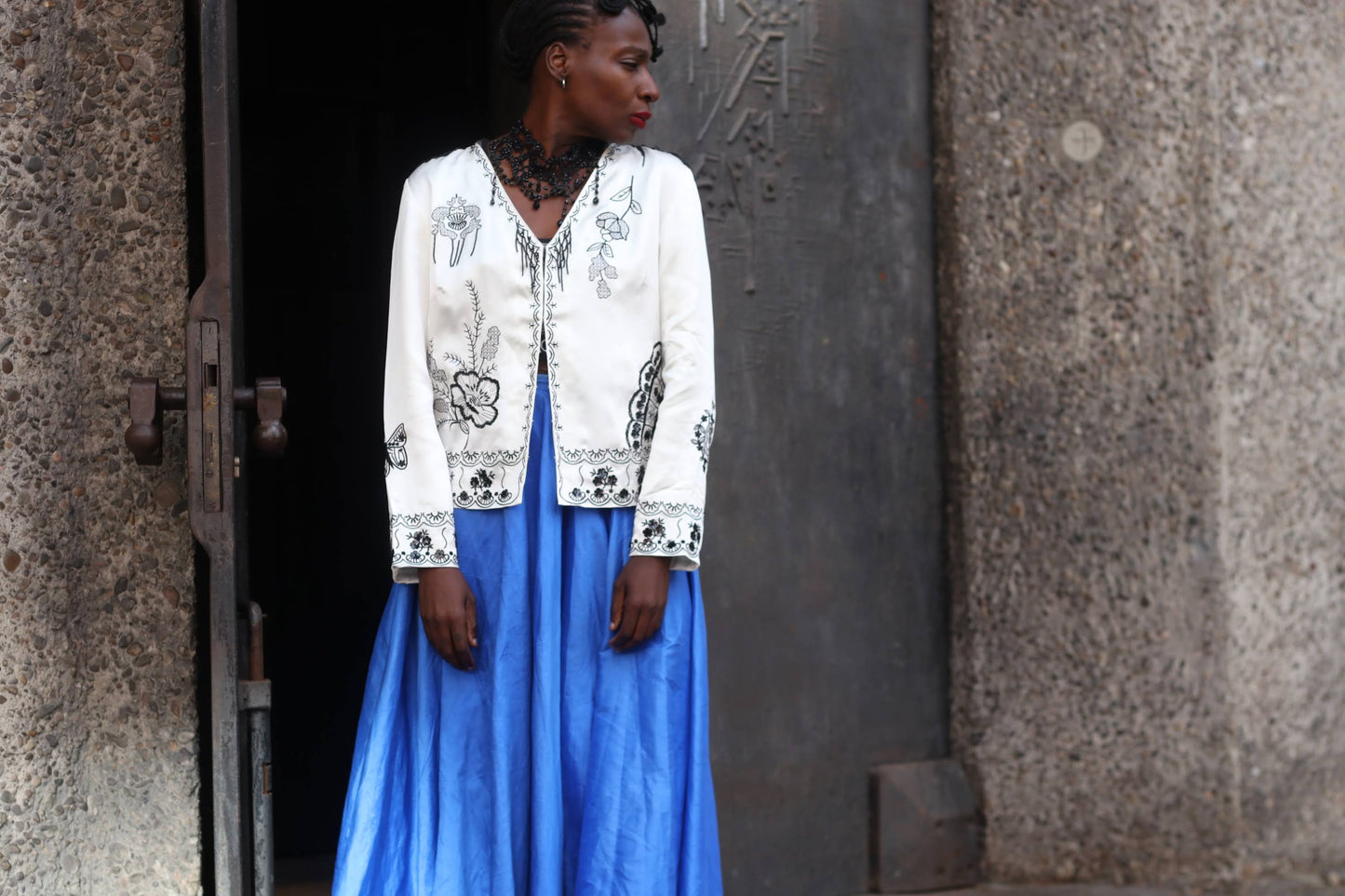 Vintage Blue Silk Maxi Skirt | 80s High Waist Pleated Party Skirt XS