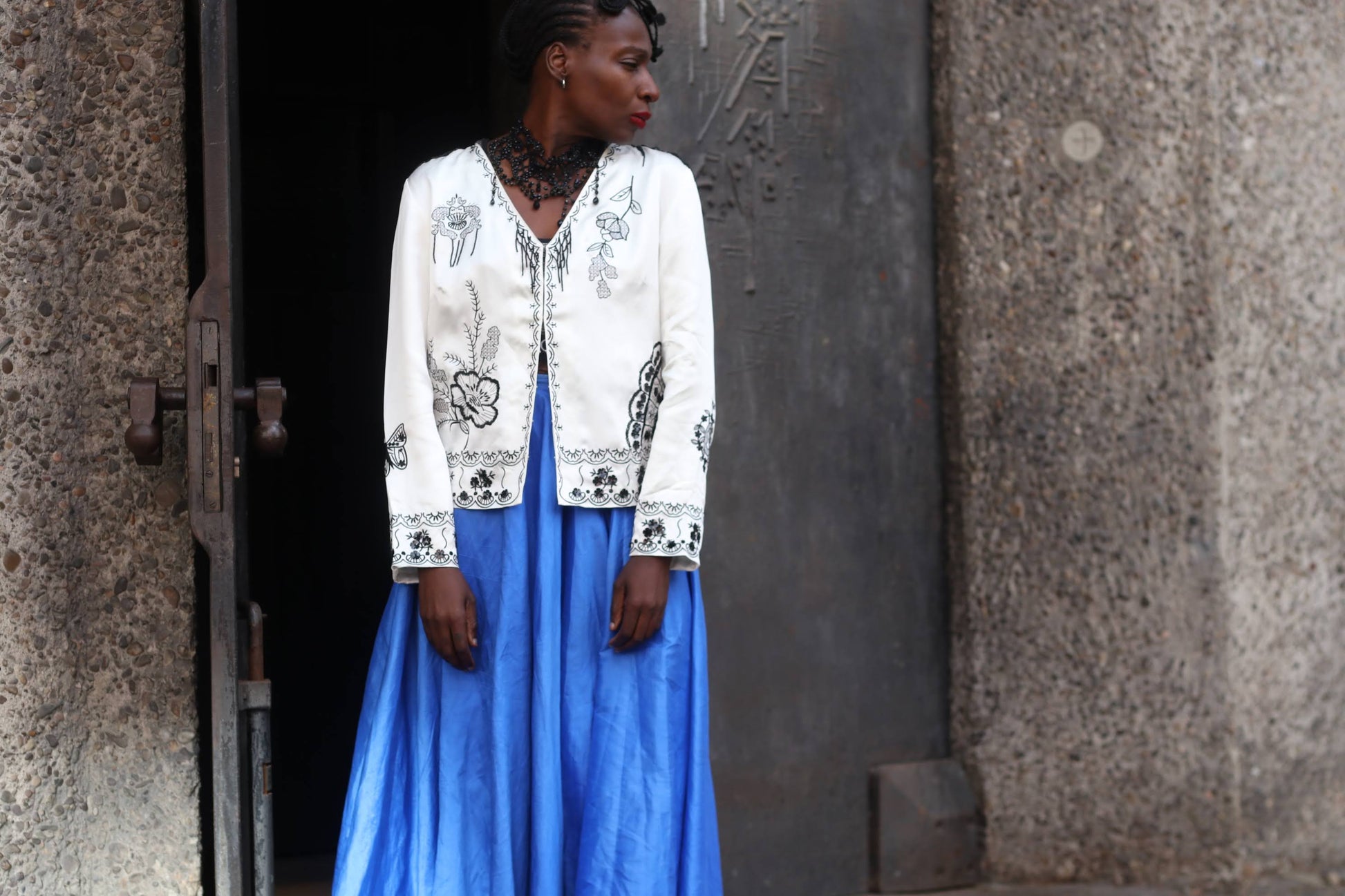 Vintage Blue Silk Maxi Skirt | 80s High Waist Pleated Party Skirt XS