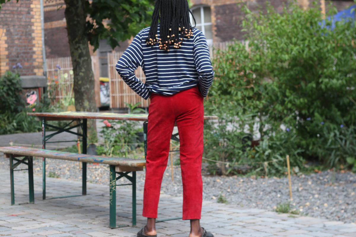 Vintage Suede Trousers - 90s Minimalist Red High Waist Straight Leg XS-S