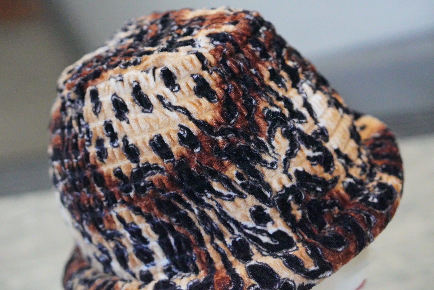 Leopard Bucket Hat | Vintage 90s Velvet Cloche | Brown Animal Print One Size