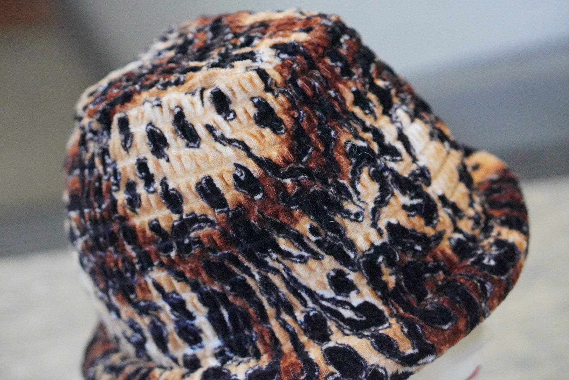 Leopard Bucket Hat | Vintage 90s Velvet Cloche | Brown Animal Print One Size