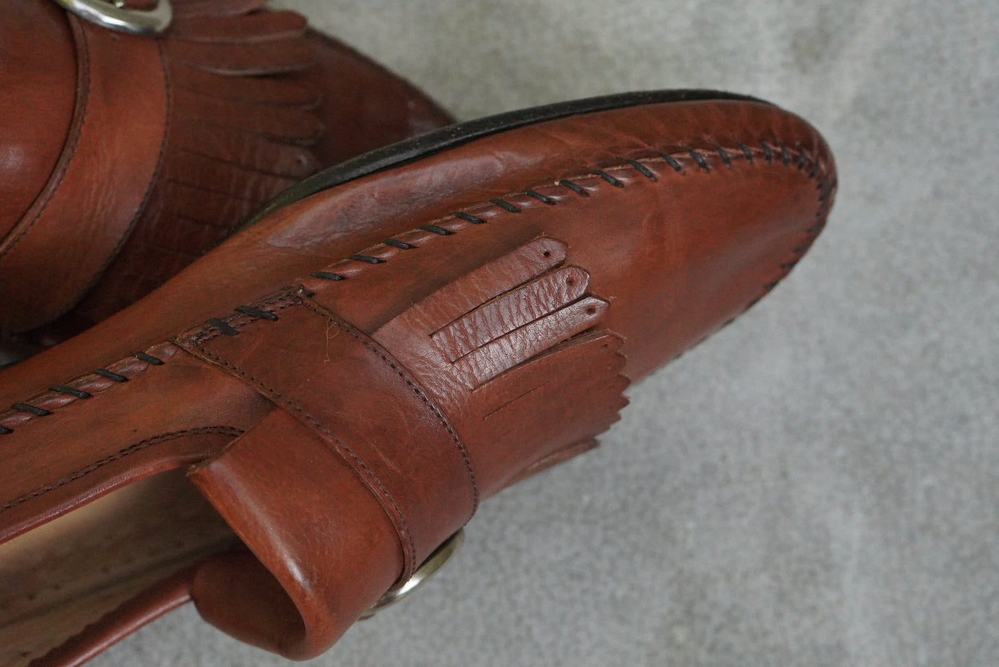 Maraolo Vintage Italian Leather Loafers - Brown Kiltie Fringed Buckle Shoes