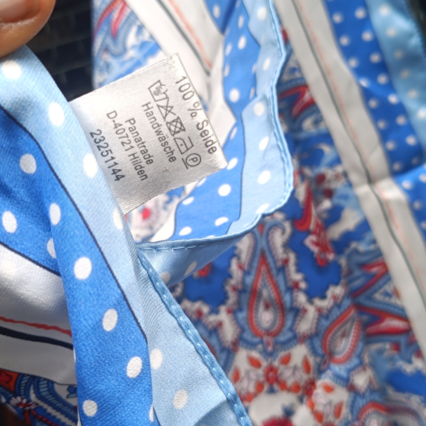 Blue Motion Vintage Silk Scarf Blue Paisley Polka Dot 1990s Square Neck Neckerchief
