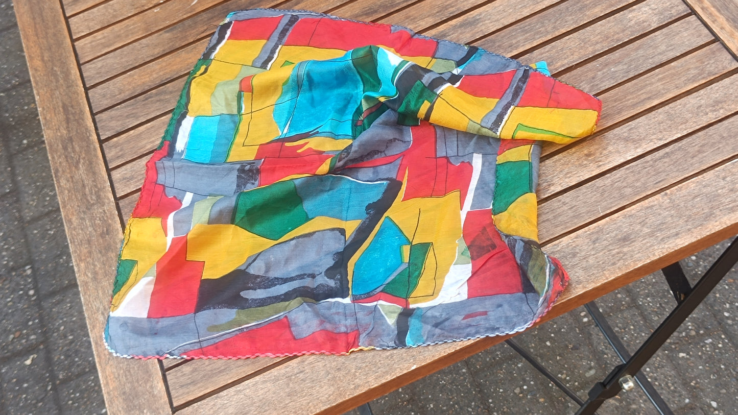 Vintage 80s Geometric Abstract Silk Neck Scarf