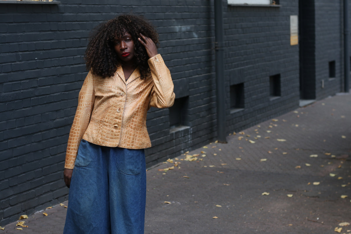 Croco Leather Jacket | Vintage 90s Tan Nappa Blazer M/L