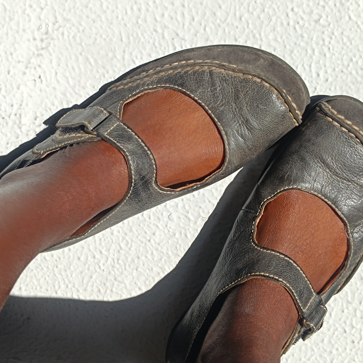 Camel Active Vintage Mary Jane Flats - 90s Grey Leather | Fits EU 39 / UK 6.5
