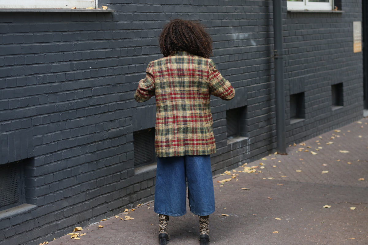Vintage Plaid Wool Blazer | 90s Checked Oversized Jacket M/L