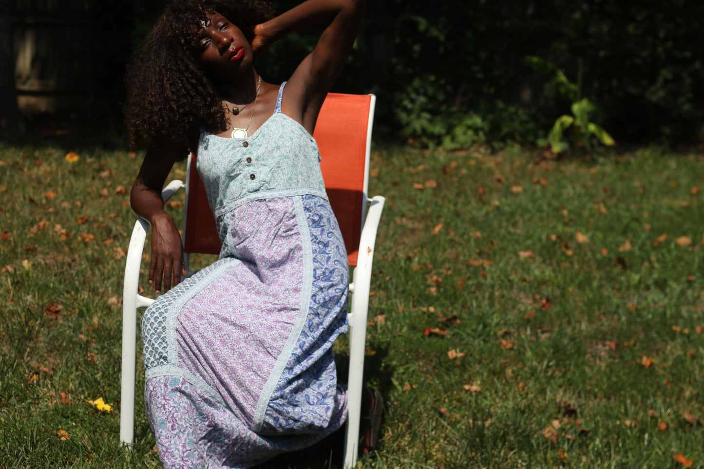 Blue Sky Vintage 90s Patchwork Maxi Dress - Floral Boho Slip Dress
