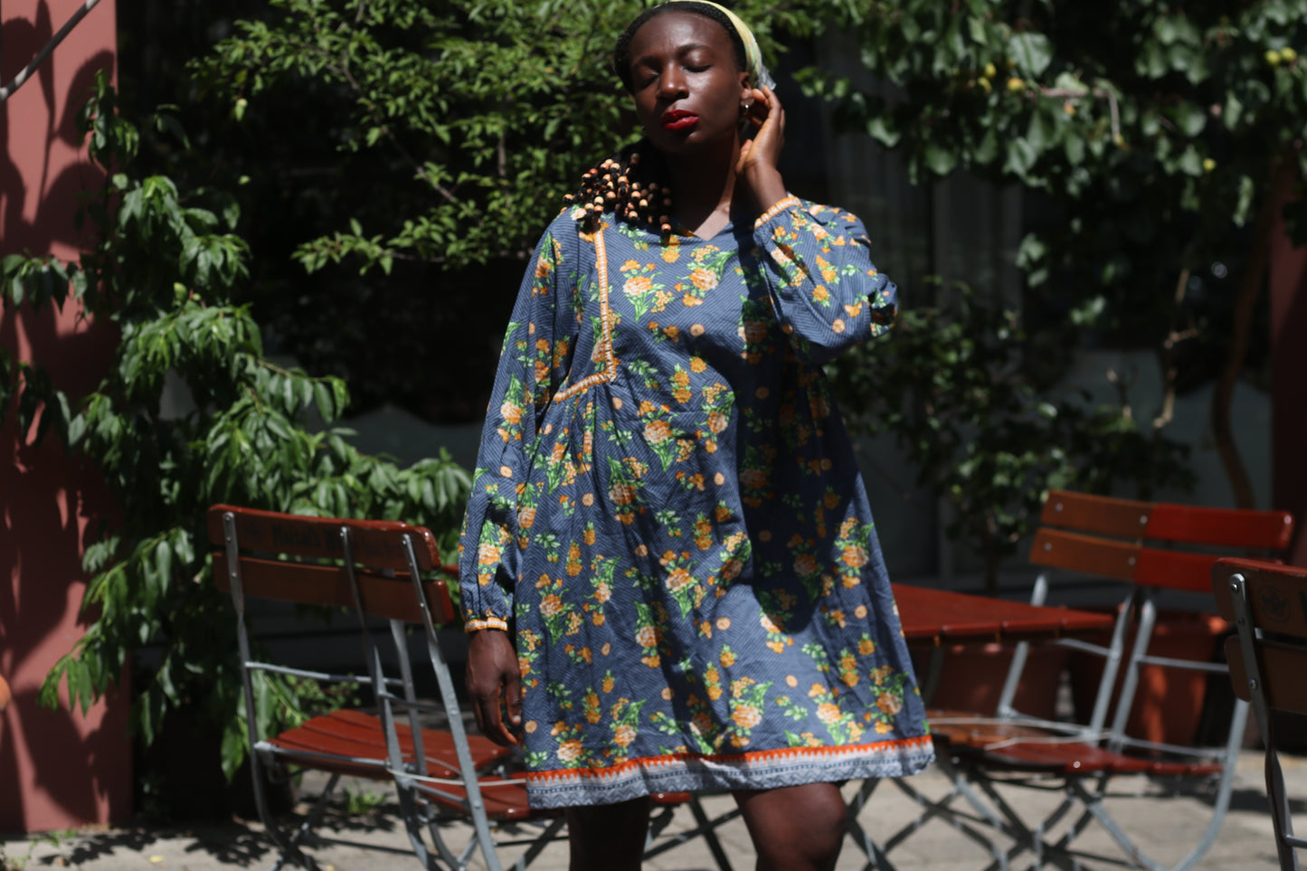 Blue Floral Babydoll Smock Mini Dress - Retro 70s Style by Sapphire