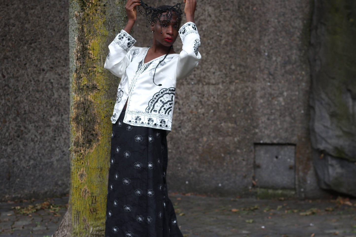 Vintage Silk Embroidered Jacket | 90s White Evening Top M-L