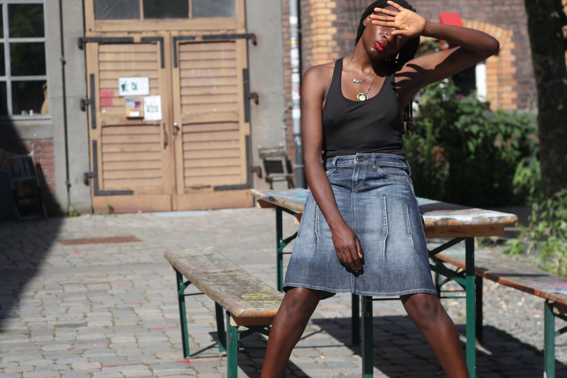 Vintage Esprit Denim Skirt Y2K Paneled A Line Midi Blue Jean Skirt 90s Vintage