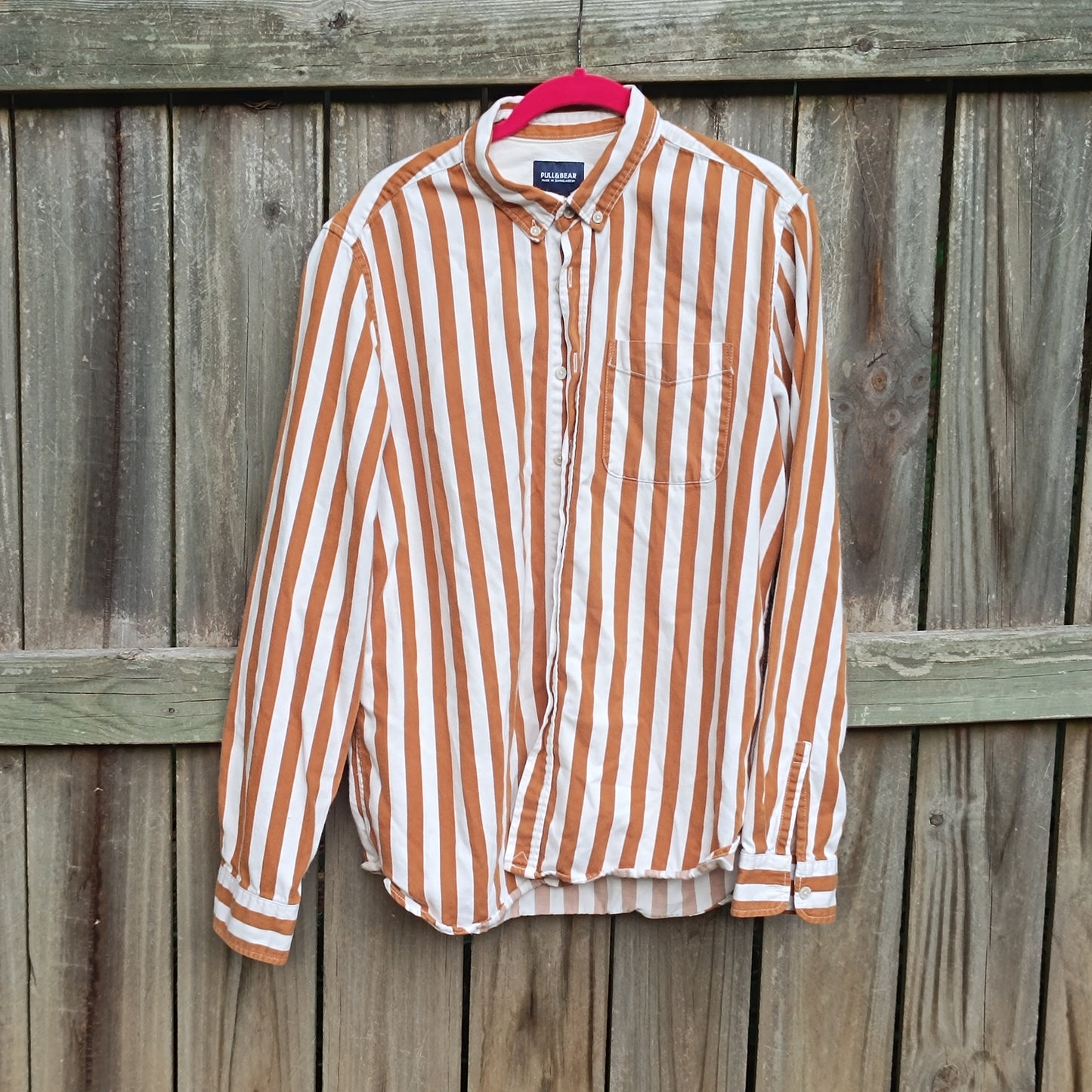 Pull and Bear Vintage y2k Brown Striped Cotton Button Down Shirt