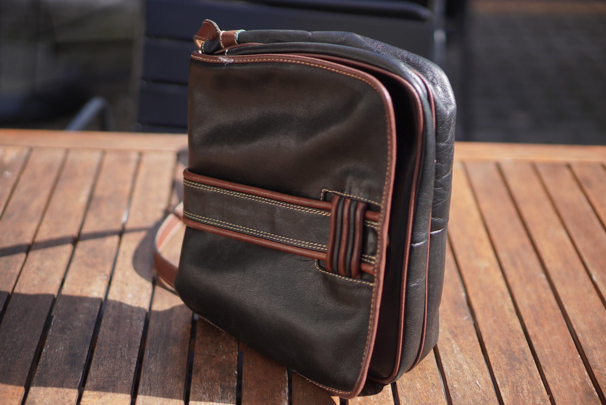 Leather Crossbody Bag - Vintage 80s BIASIA Black Brown - Medium