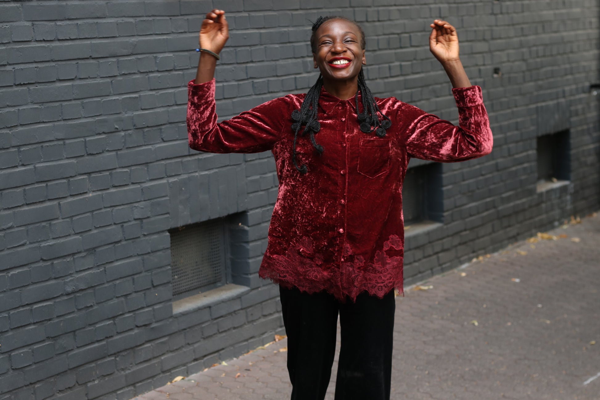  Vintage Gothic Red Velvet Top  | 90s Lace Hem Button Up S