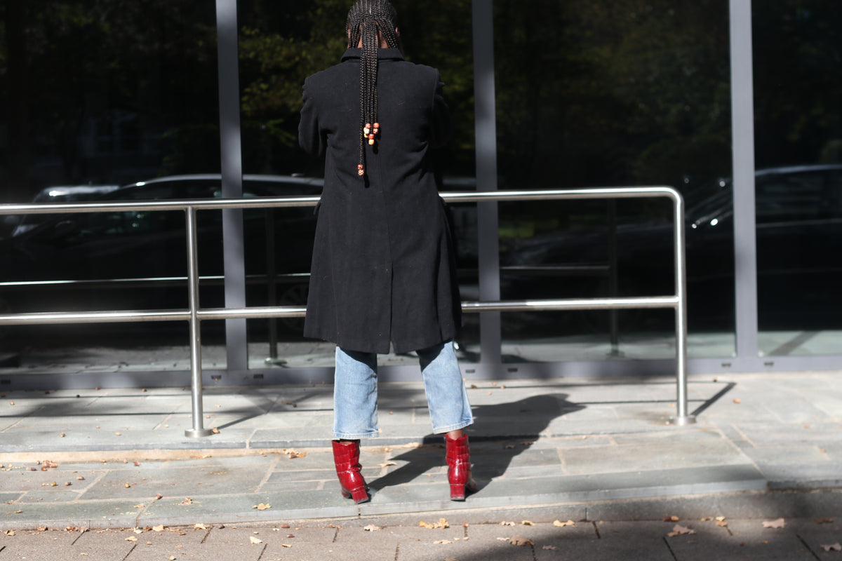 Vintage Wool Cashmere Overcoat | 90s Minimalist Black Long Coat M