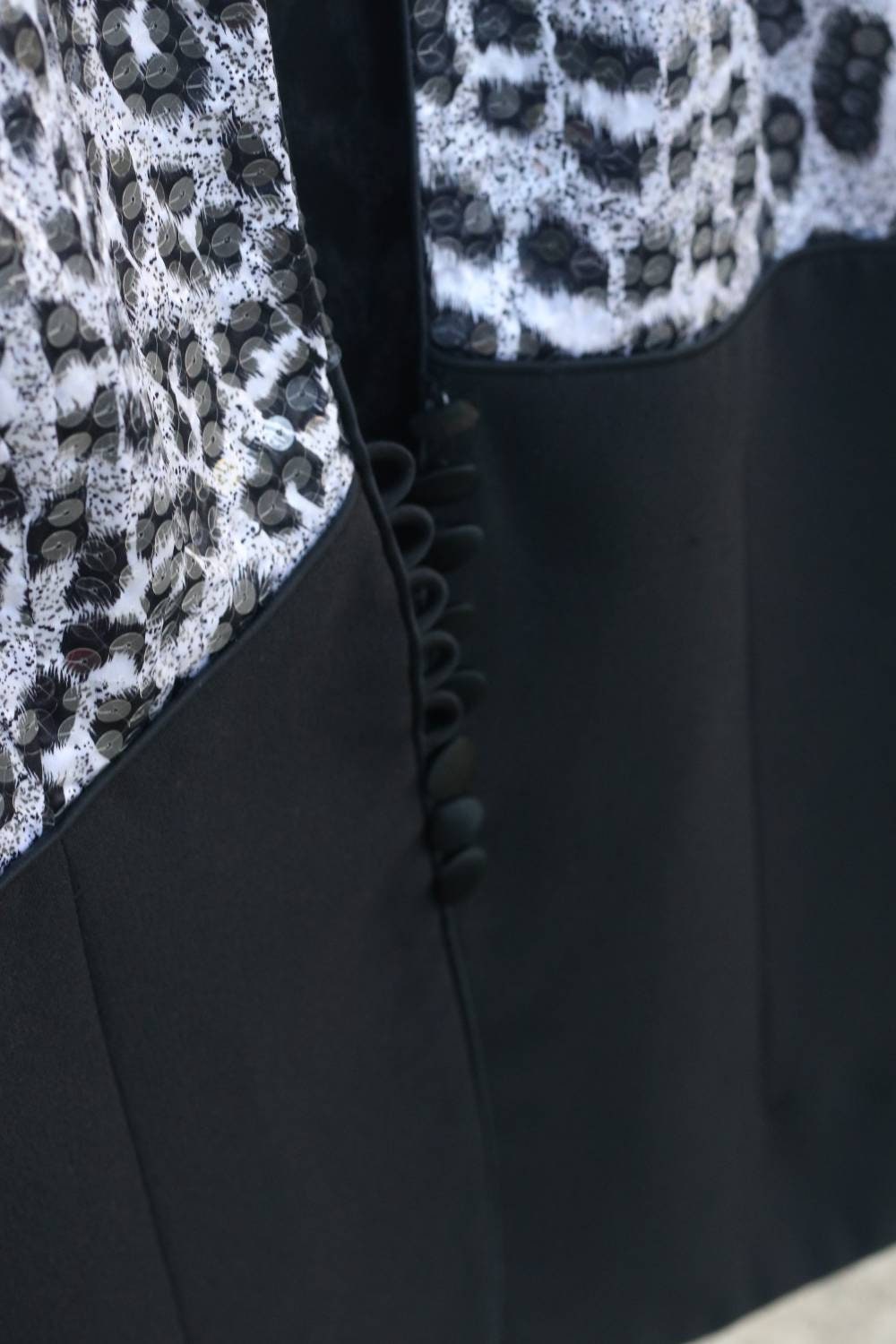 Vintage 90s Sequin Blazer Karen Laurence Animal Print Black Evening Jacket S/M