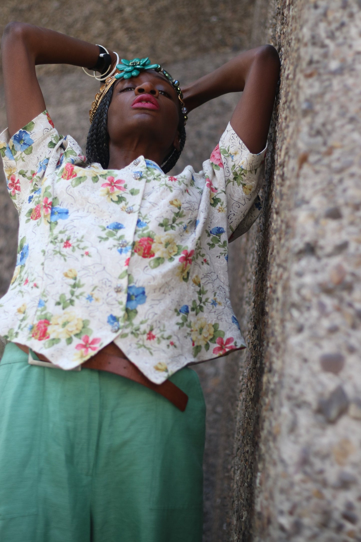 80s Bavarian Blouse | Vintage Floral Print Summer Blouse| Short Sleeved Drindl-inspired Summer Shirt