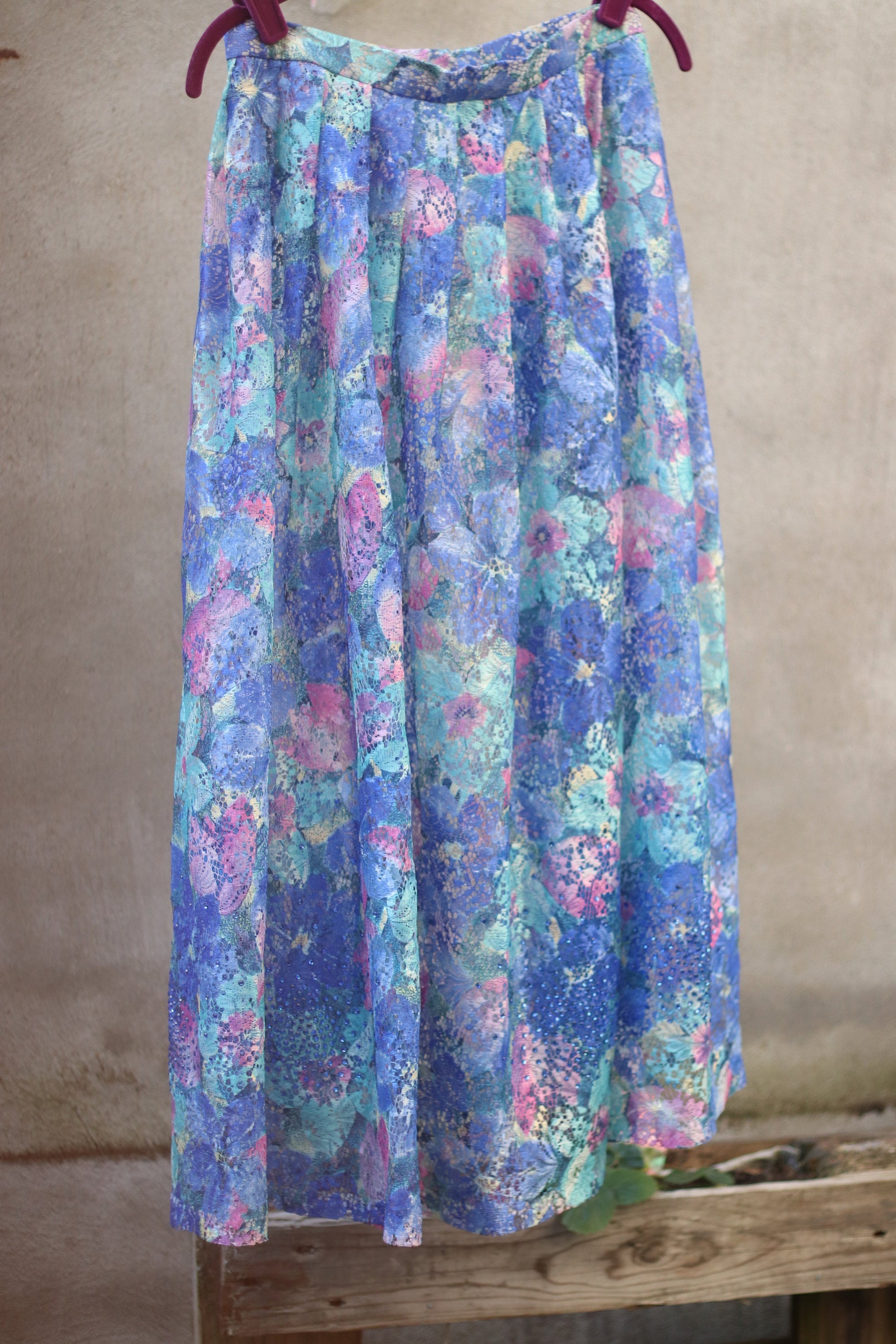 Vintage Floral Barbara Bernstorff print skirt and top sheer two-piece